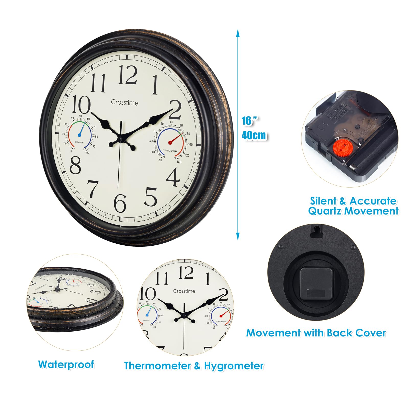 Crosstime outdoor clock mounted on garden wall