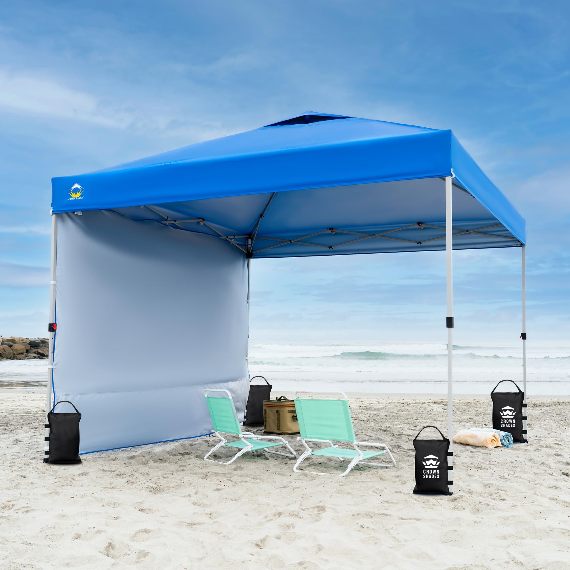 CROWN SHADES sand bags displayed in a garden setting