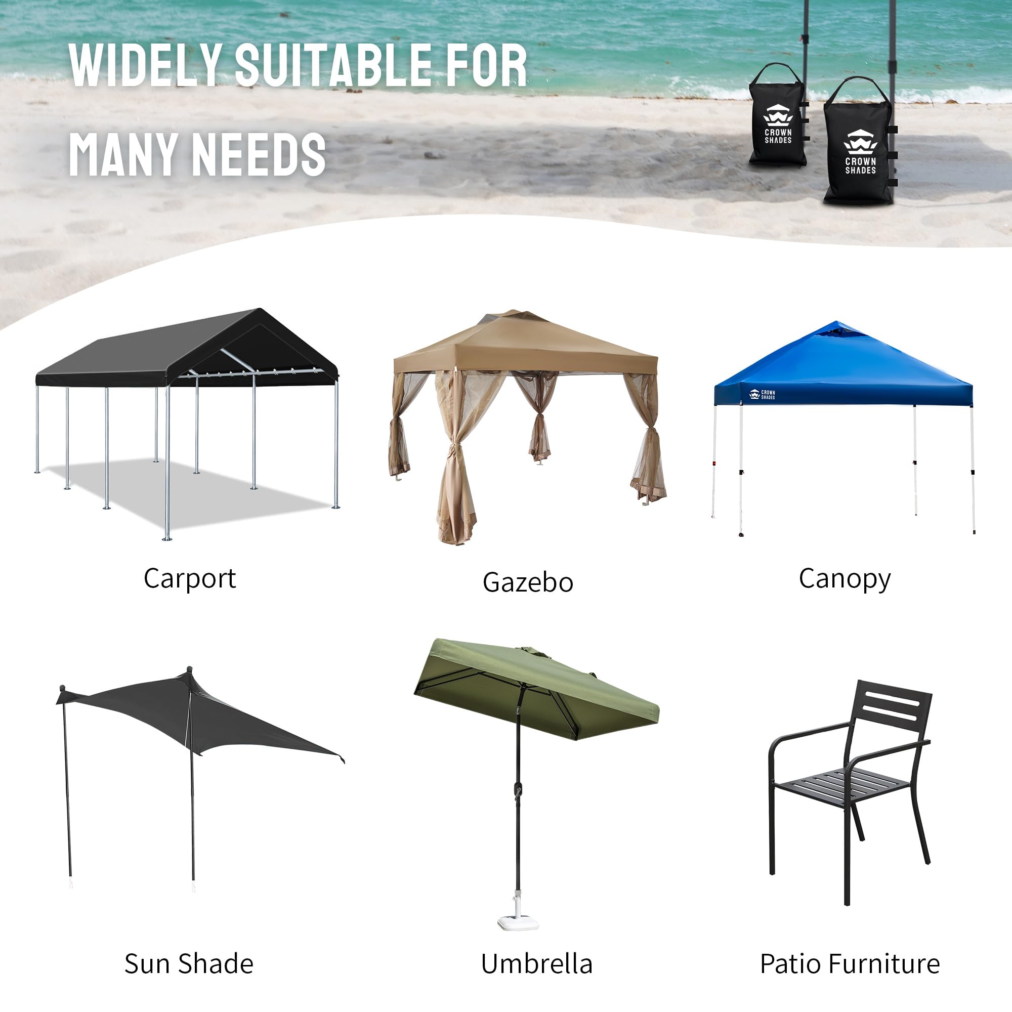 CROWN SHADES sand bags on a grassy surface