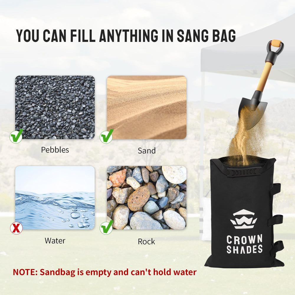 CROWN SHADES sand bags packed for transport
