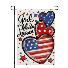 CROWNED BEAUTY 4th of July Garden Flag front view with heart-shaped designs