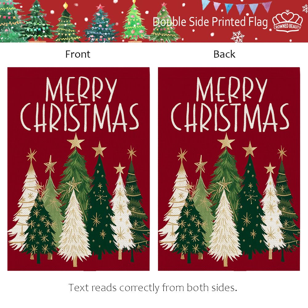 CROWNED BEAUTY Christmas Trees Garden Flag close-up of fabric