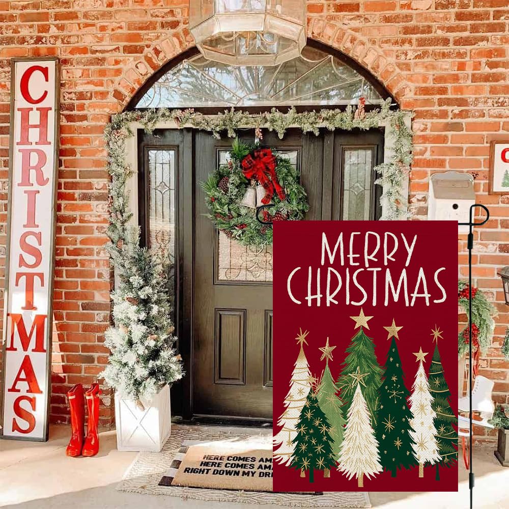 CROWNED BEAUTY Christmas Trees Garden Flag double-sided view