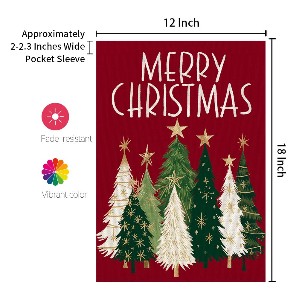 CROWNED BEAUTY Christmas Trees Garden Flag showing sleeve for pole