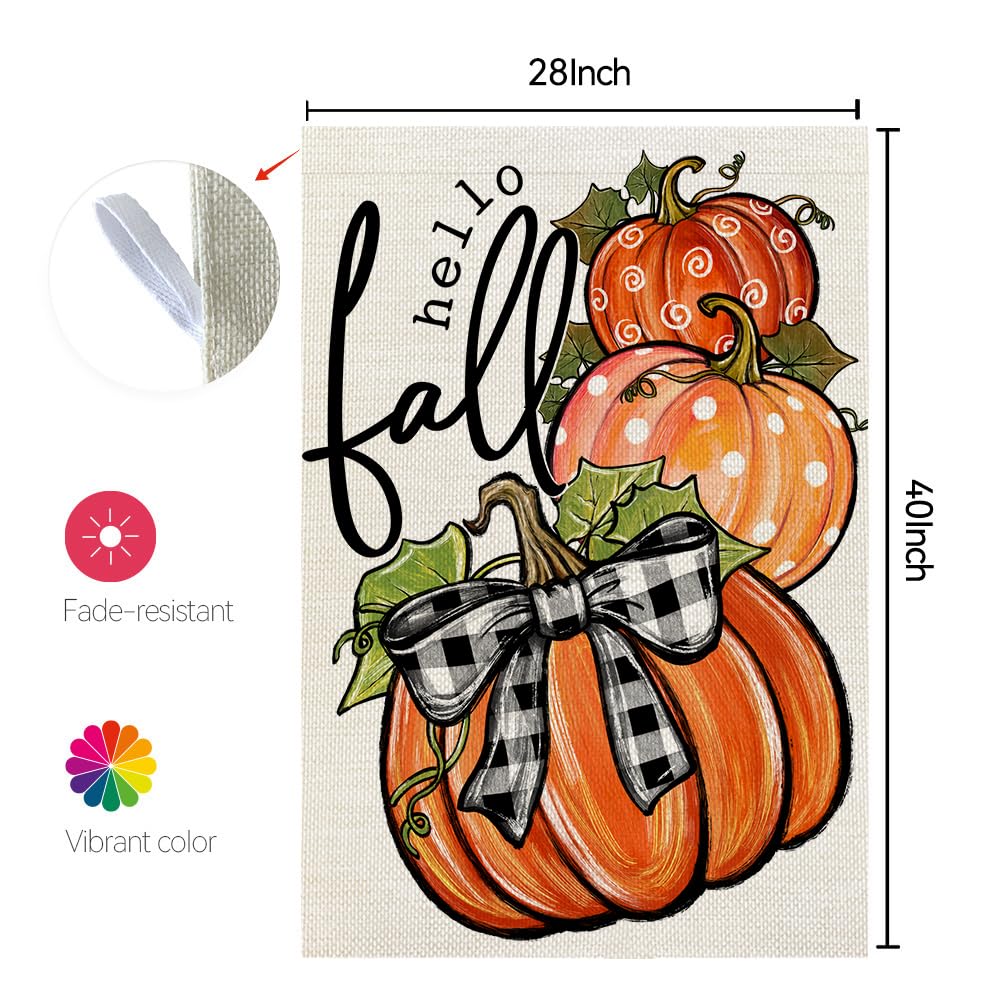 CROWNED BEAUTY Fall Welcome Pumpkins House Flag close-up of pumpkin design