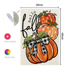 CROWNED BEAUTY Fall Welcome Pumpkins House Flag close-up of pumpkin design