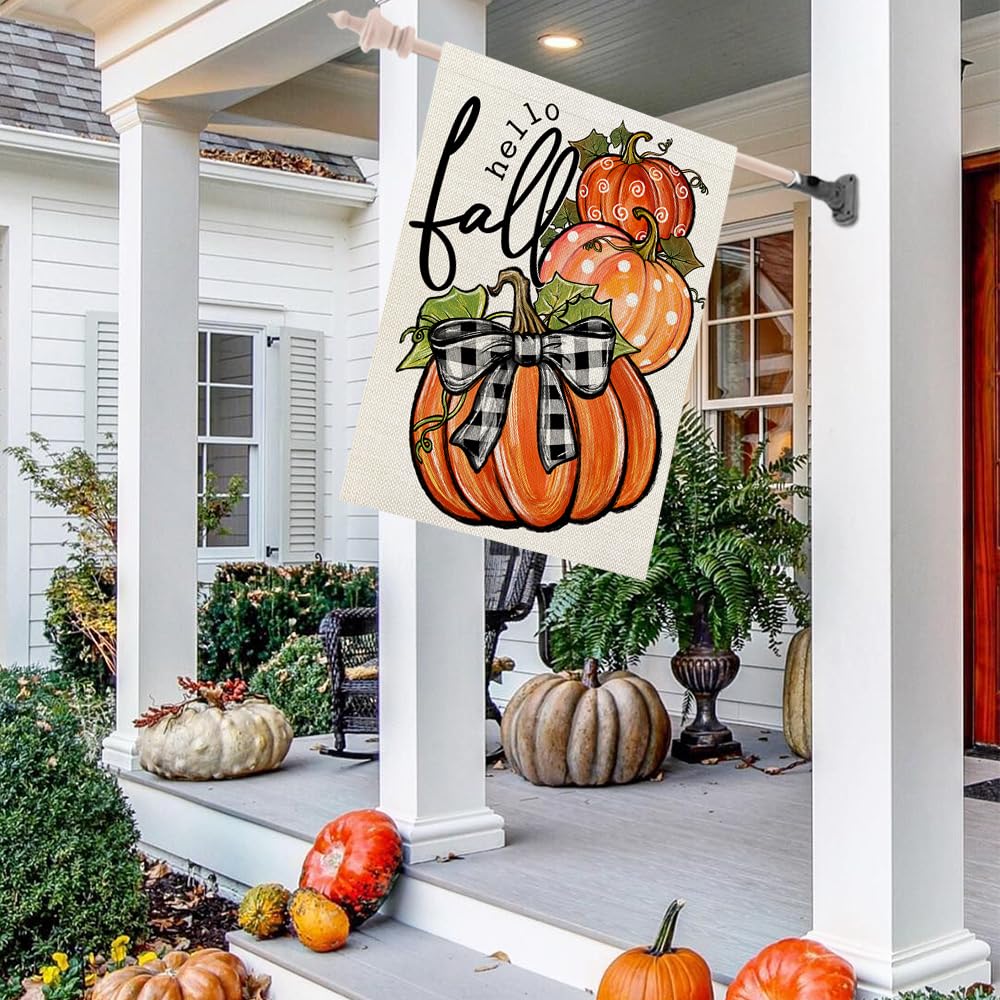 CROWNED BEAUTY Fall Welcome Pumpkins House Flag double-sided design