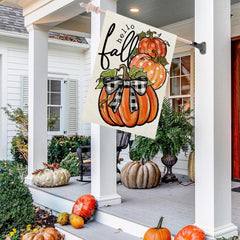 CROWNED BEAUTY Fall Welcome Pumpkins House Flag double-sided design