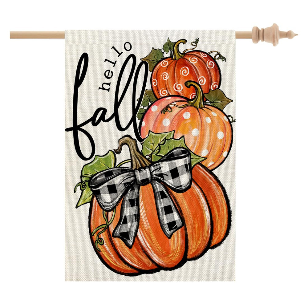 CROWNED BEAUTY Fall Welcome Pumpkins House Flag front view