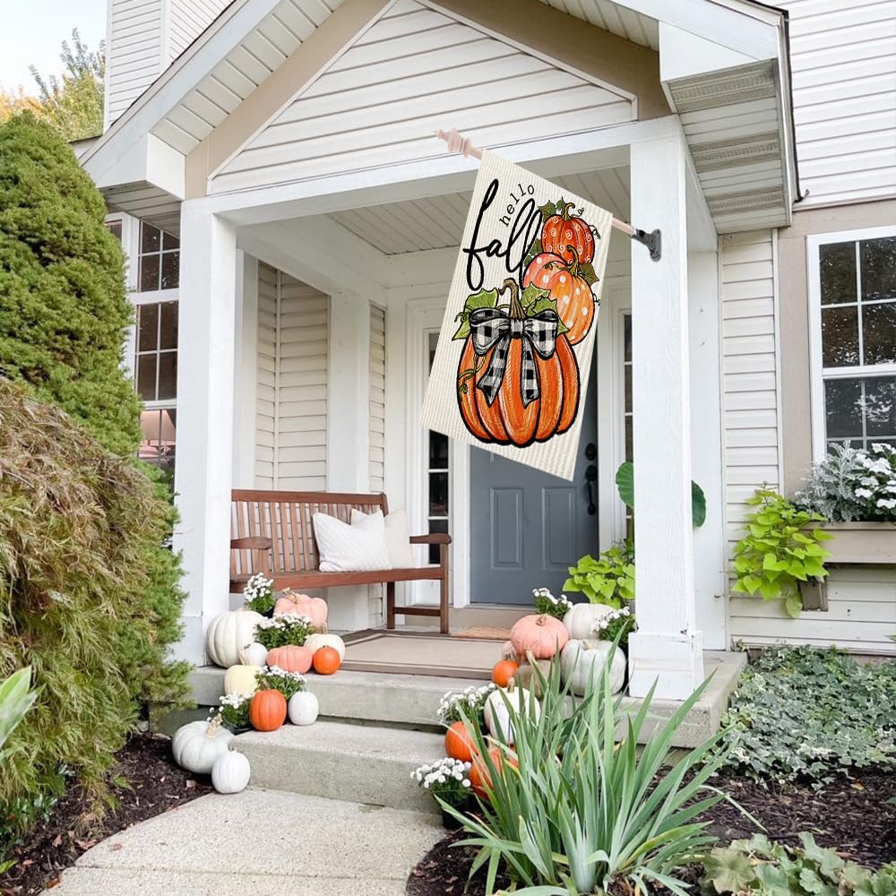 CROWNED BEAUTY Fall Welcome Pumpkins House Flag packaging