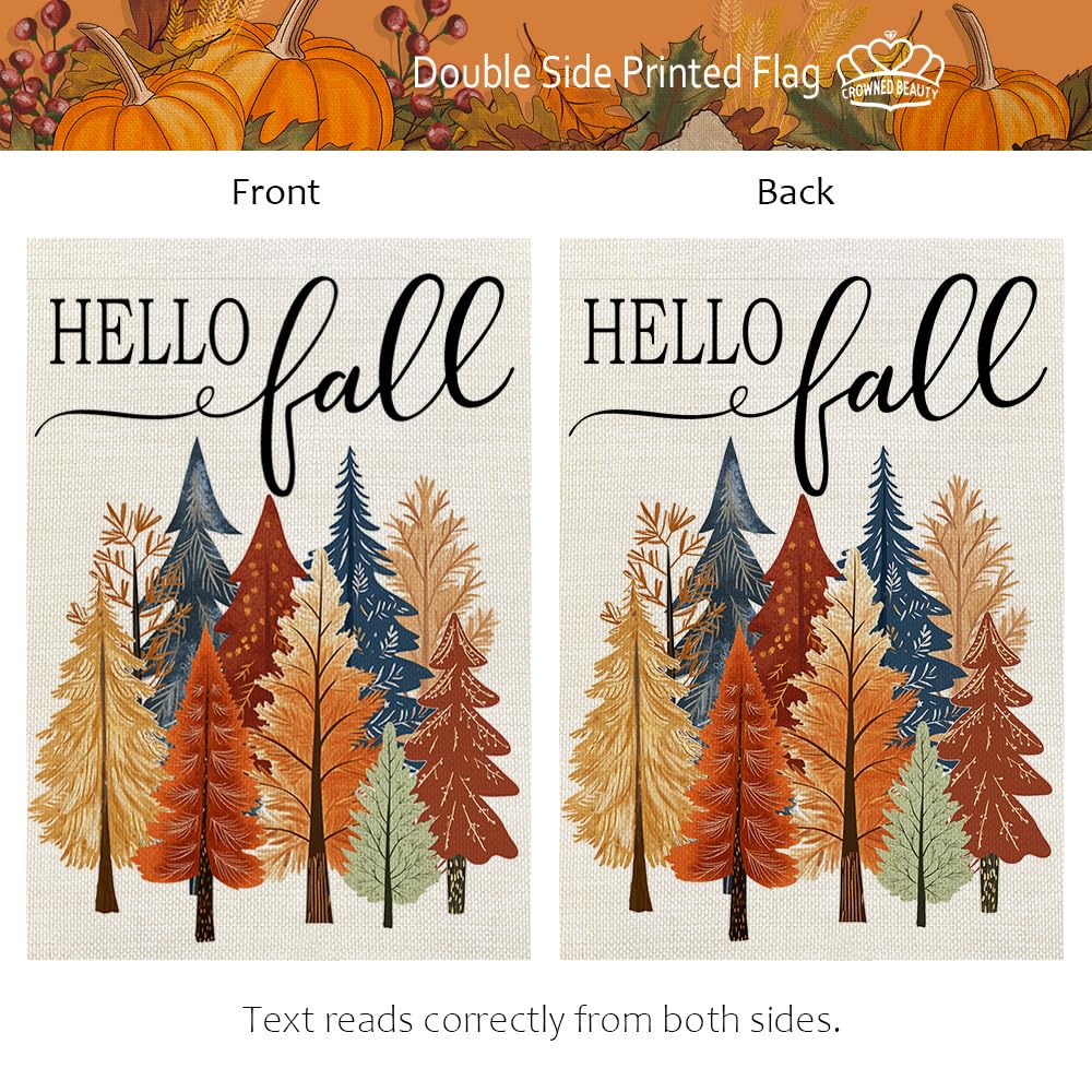 CROWNED BEAUTY Fall Welcome Trees House Flag close-up of fabric