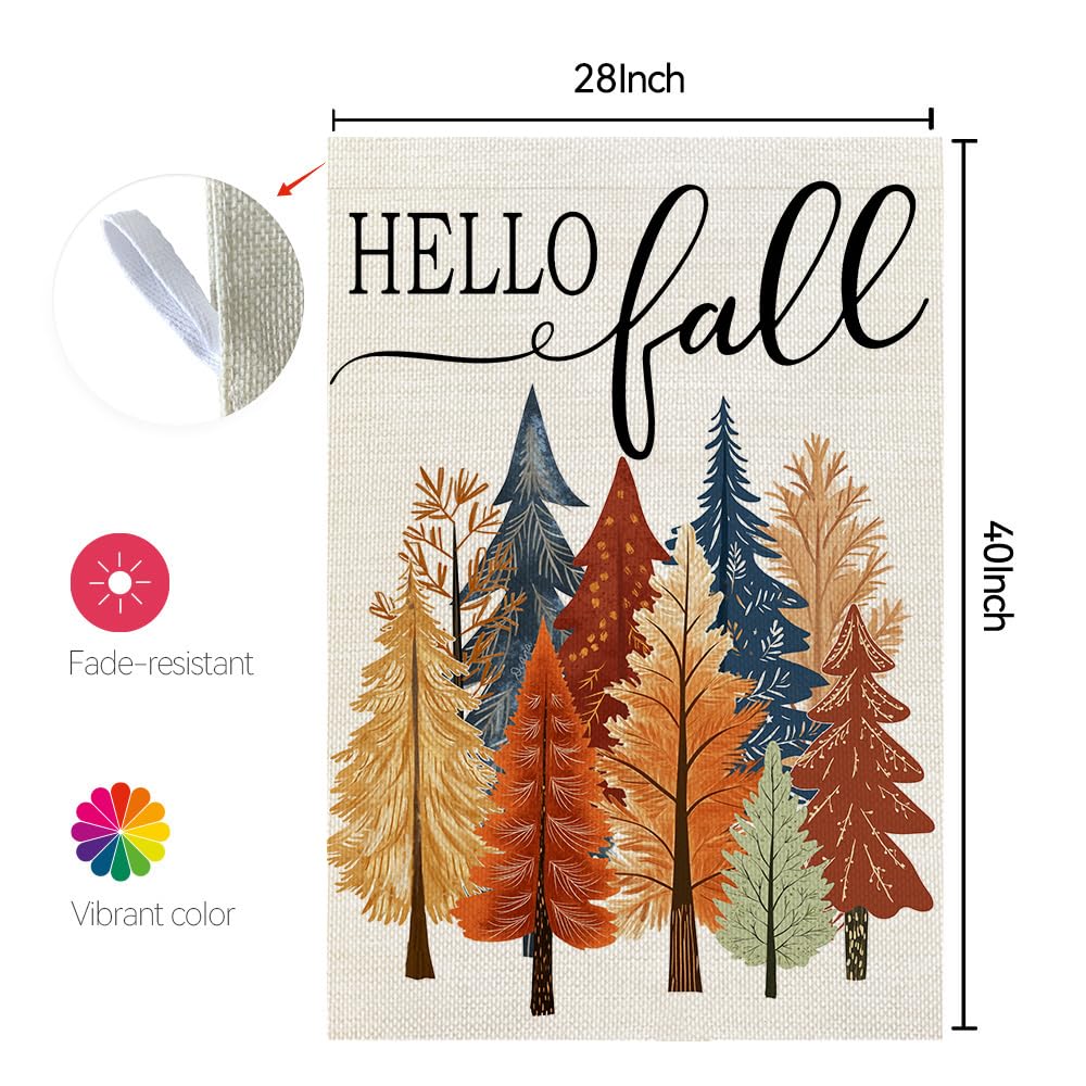 CROWNED BEAUTY Fall Welcome Trees House Flag with autumn leaves