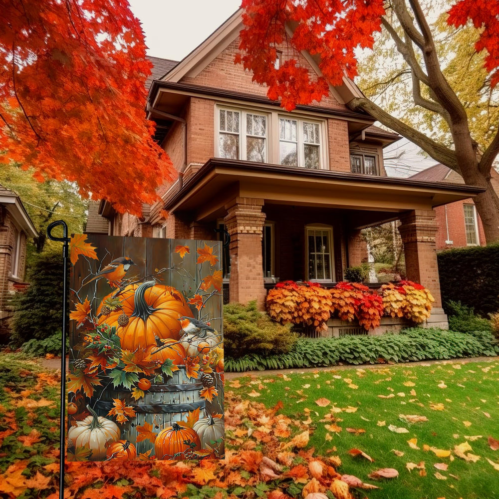 Cryfox Fall Pumpkin Garden Flag featuring vibrant autumn colours