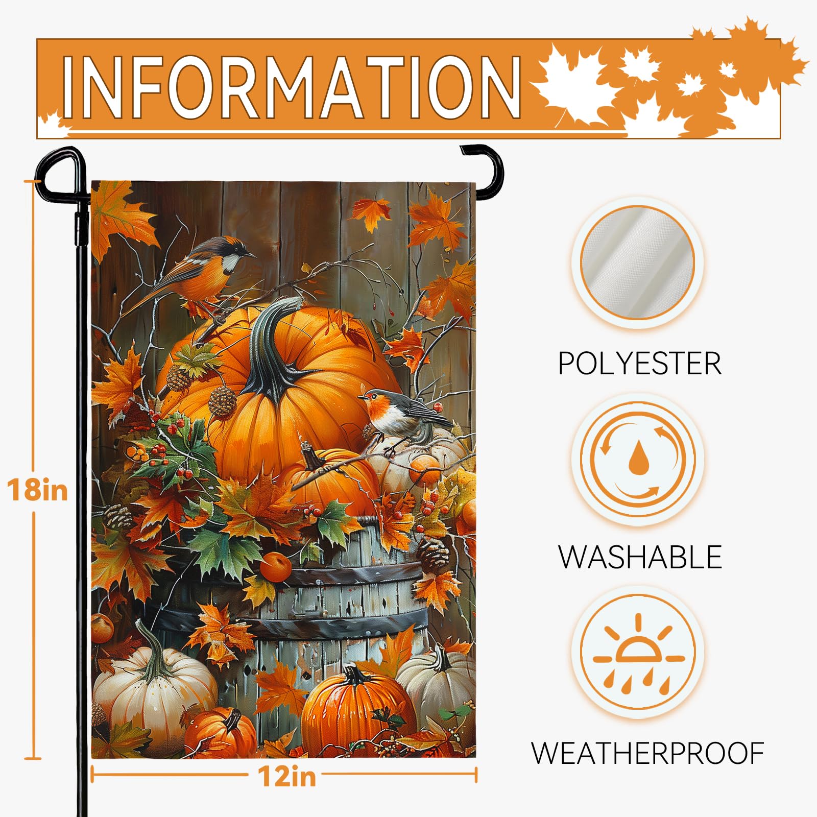 Cryfox Fall Pumpkin Garden Flag in a backyard setting