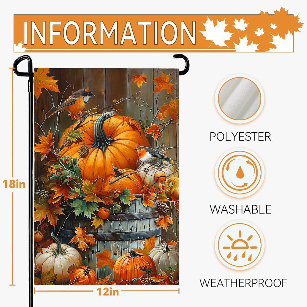 Cryfox Fall Pumpkin Garden Flag in a backyard setting
