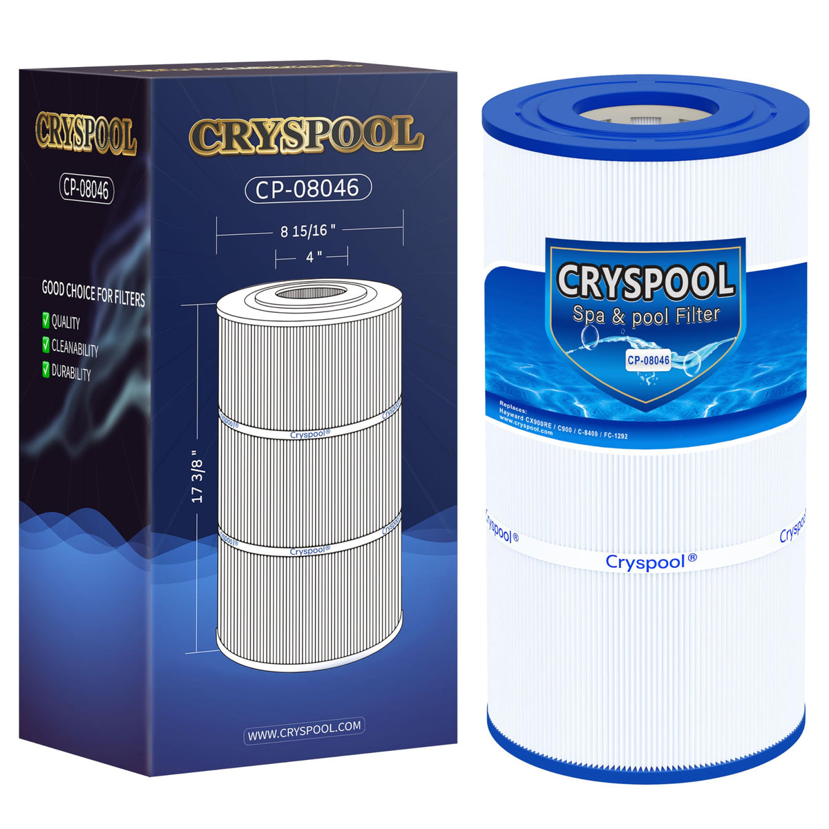 Cryspool Pool Filter Cartridge front view, white