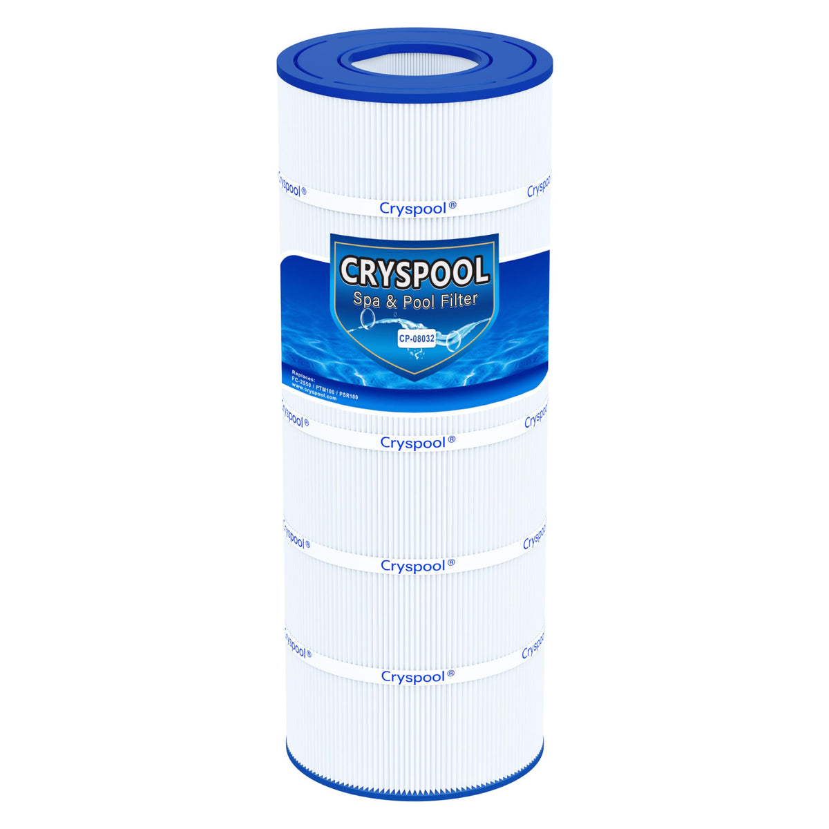 Cryspool pool filter cartridge front view with dimensions