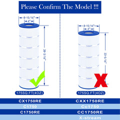 Cryspool Pool Filter Cartridge side view with dimensions