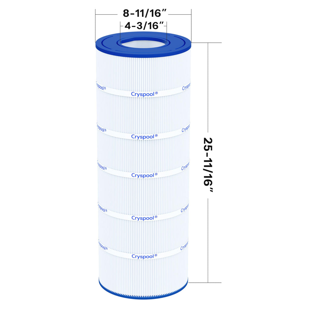 Cryspool pool filter cartridge side view with pleats