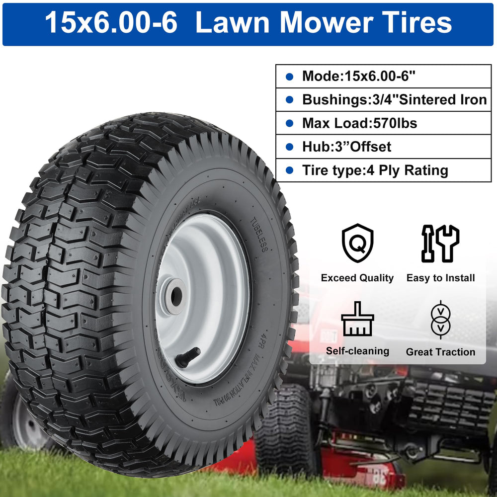 Cubesprings 15x6.00-6 lawn mower tire side view