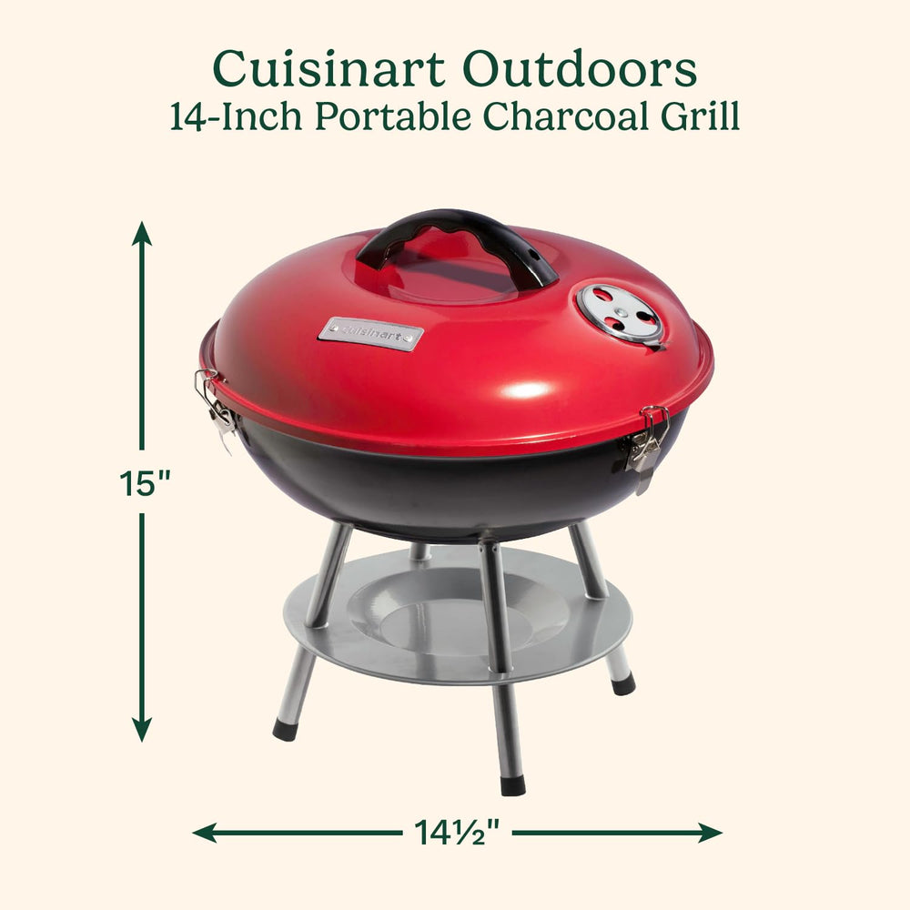 Cuisinart 14" Portable Charcoal Grill side view with lid closed