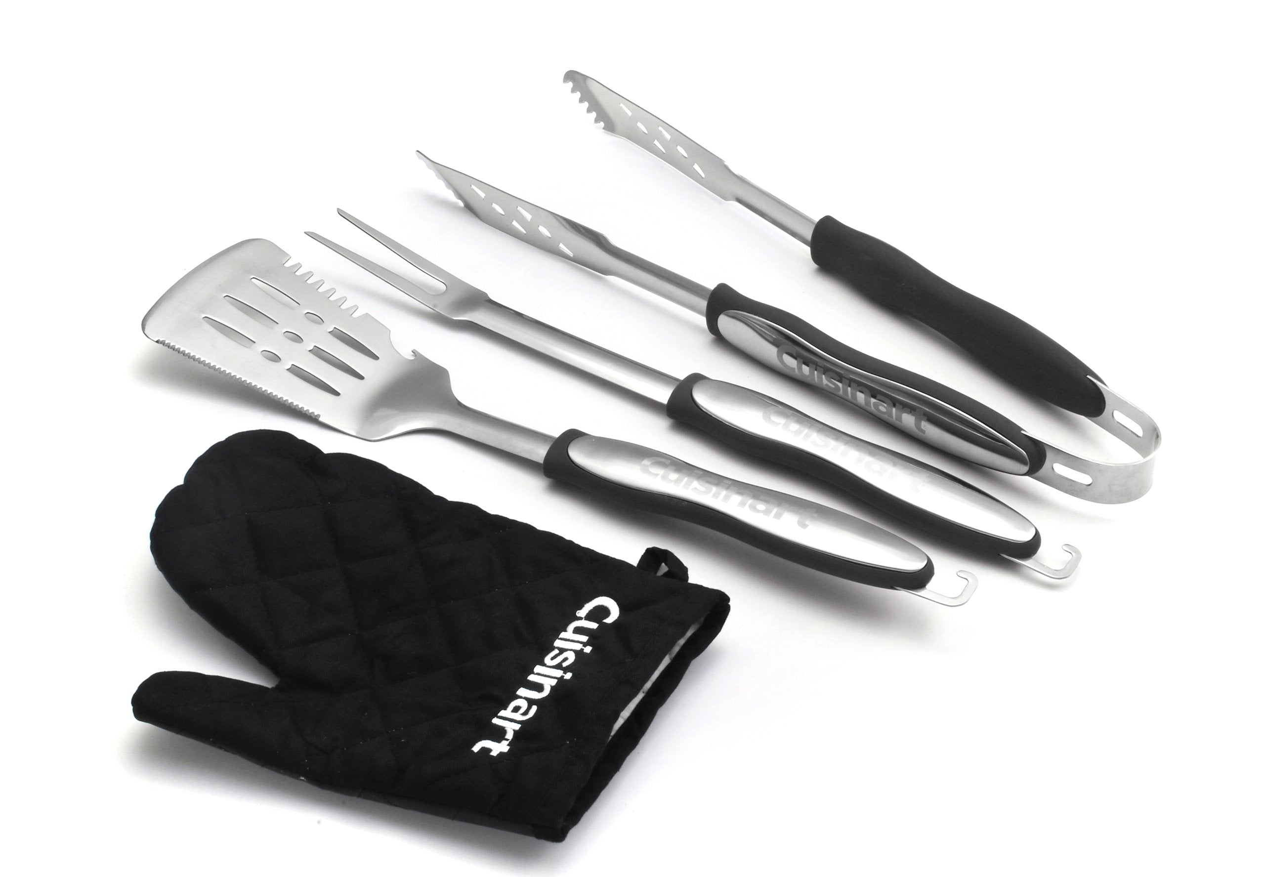 Cuisinart 3-Piece BBQ Tool Set including spatula, fork, tongs, and grill glove