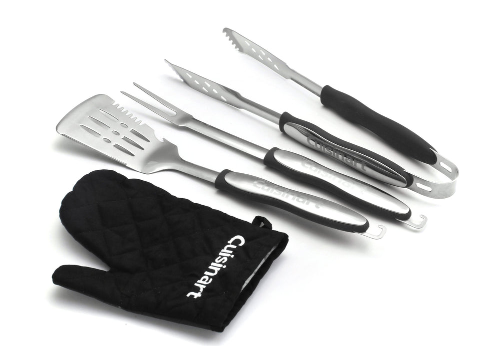 Cuisinart 3-Piece BBQ Tool Set including spatula, fork, tongs, and grill glove