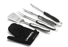 Cuisinart 3-Piece BBQ Tool Set including spatula, fork, tongs, and grill glove
