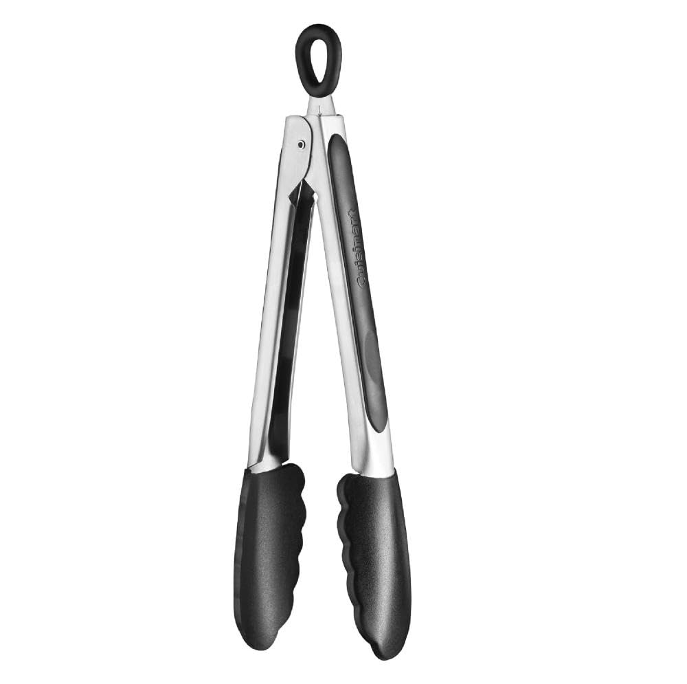 Cuisinart 9-inch silicone-tipped tongs black front view