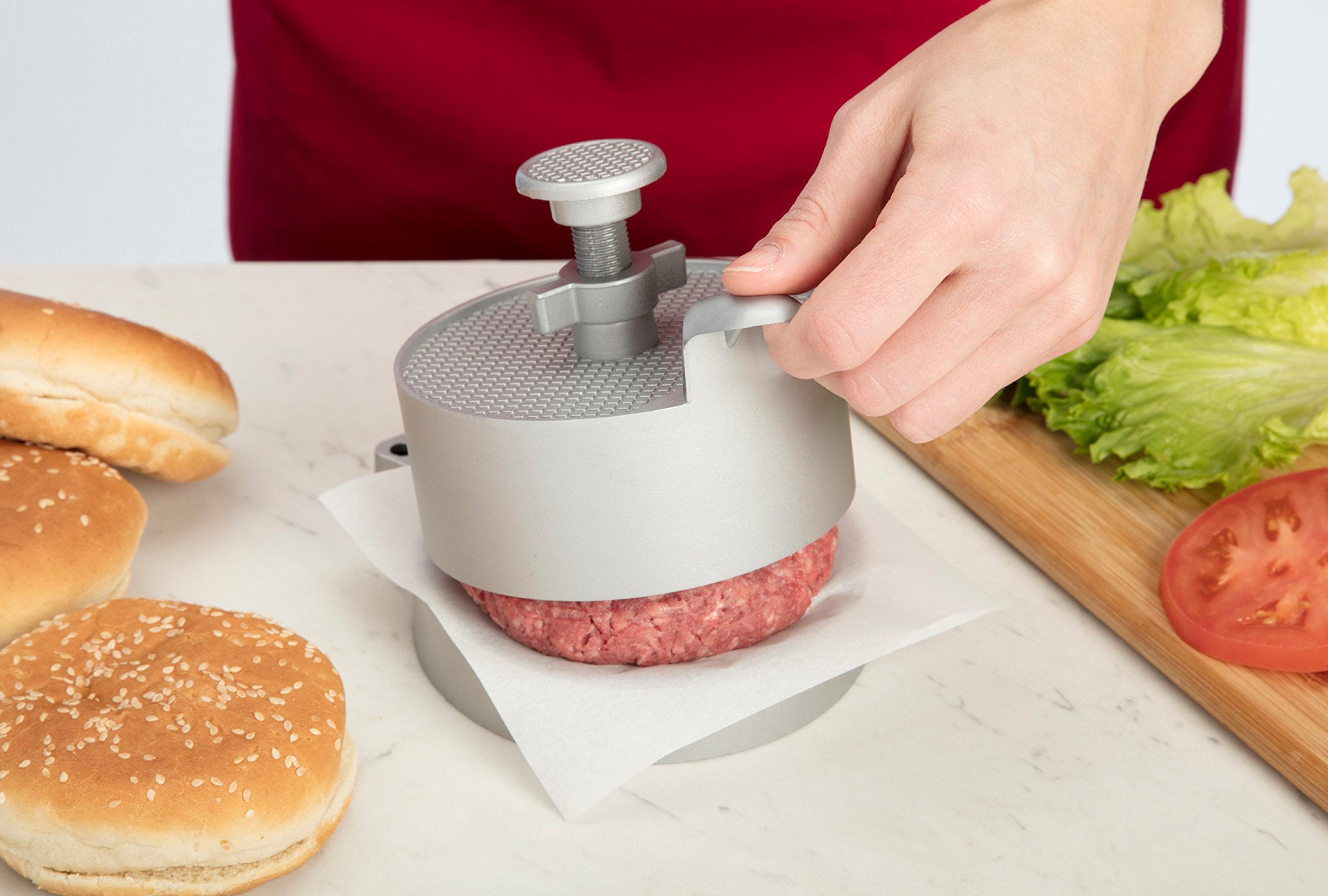 Cuisinart Adjustable Burger Press in use making patties