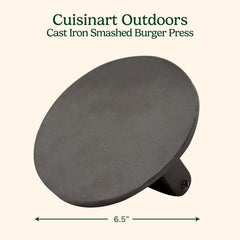Cuisinart burger press with a juicy burger on a grill