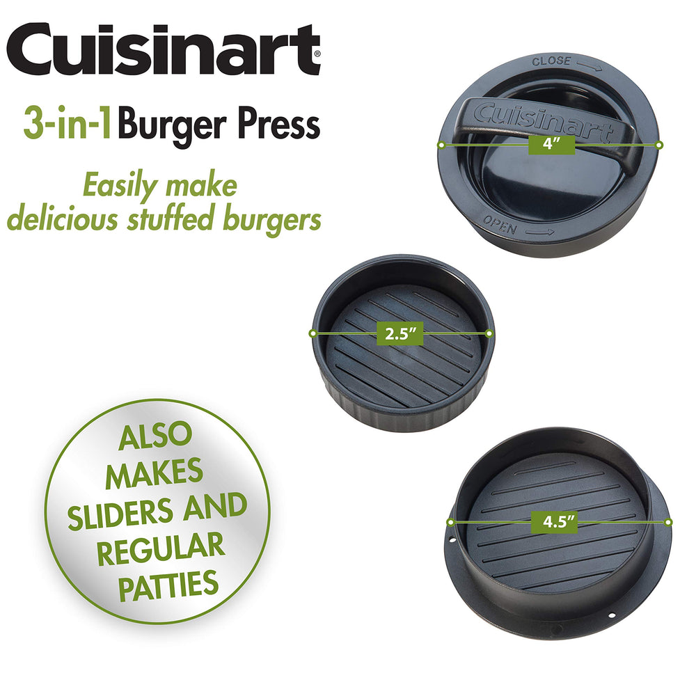 Cuisinart burger press with various burger styles