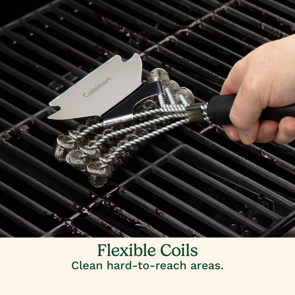 Cuisinart grill brush in use on grill