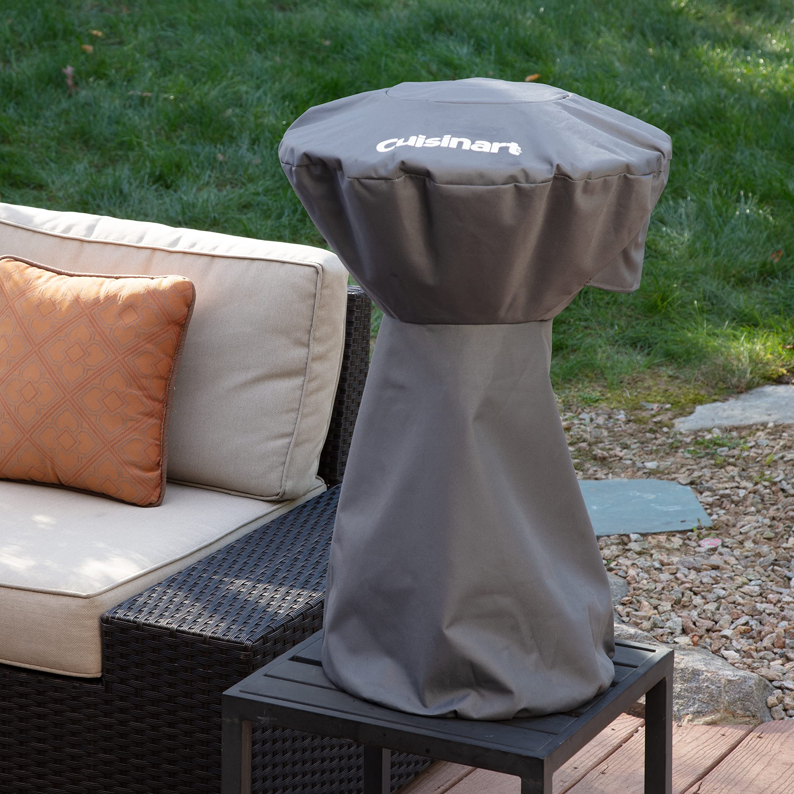 Cuisinart heater cover side view with vent and drawstring