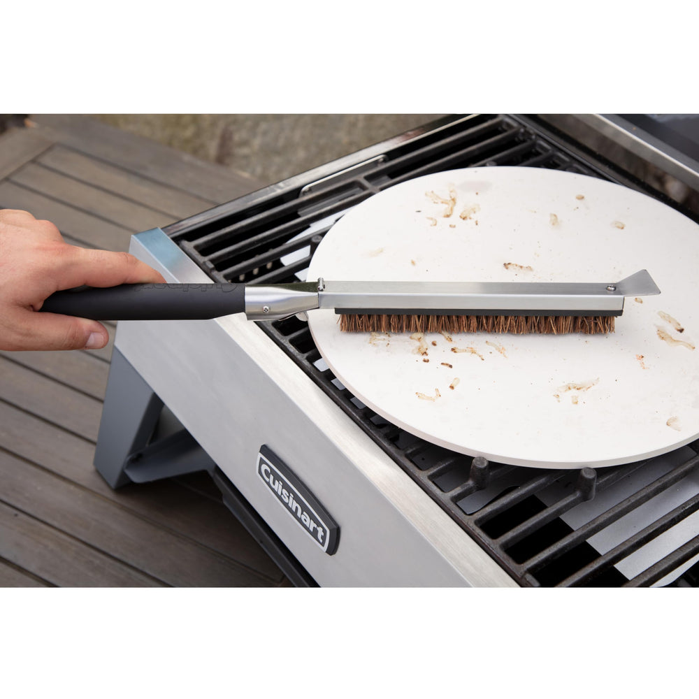 Cuisinart Pizza Stone Cleaning Brush with pizza stone in use