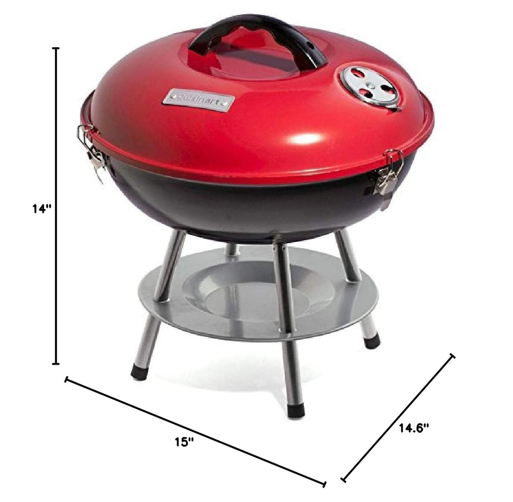 Cuisinart Portable Charcoal Grill dimensions displayed next to a measuring tape