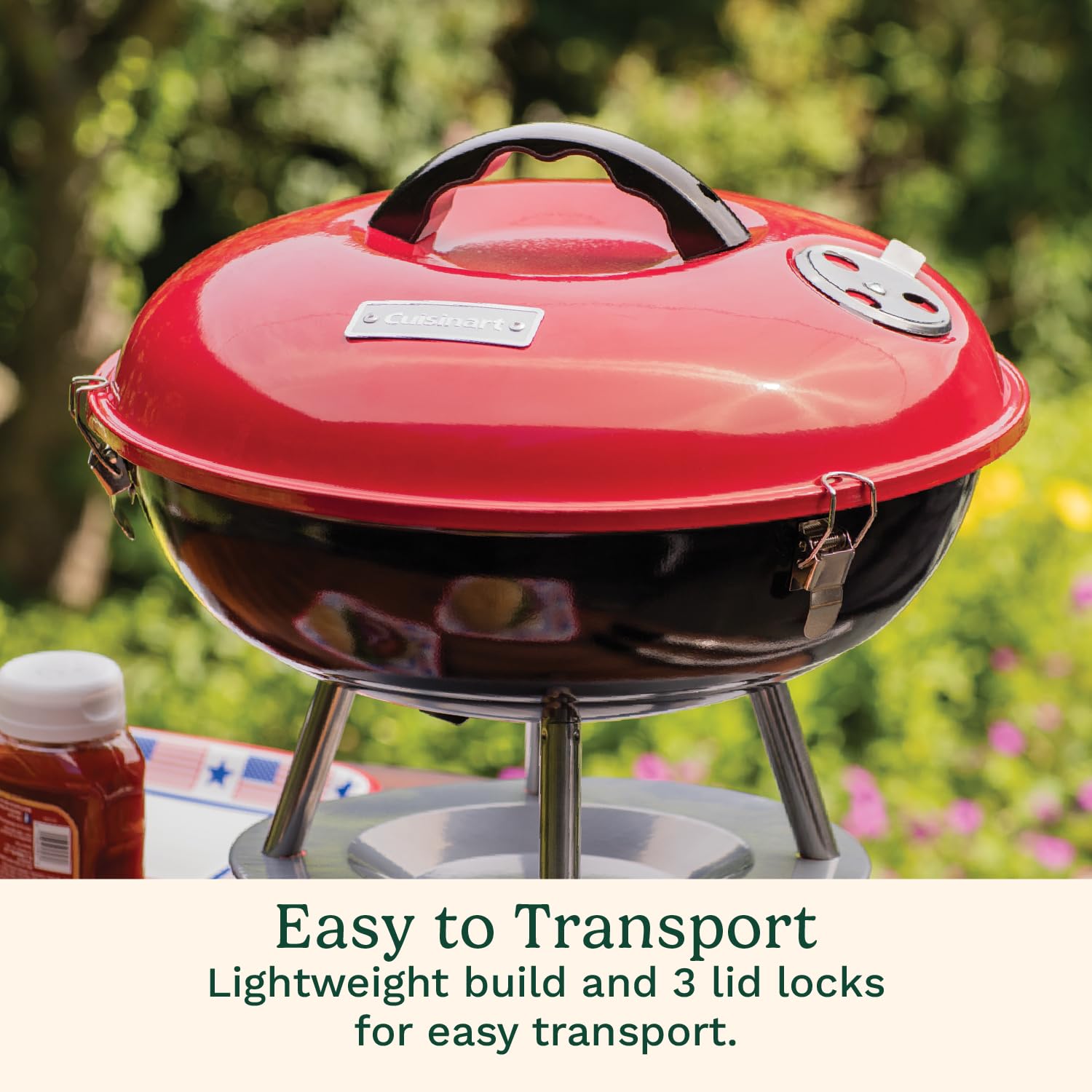 Cuisinart Portable Charcoal Grill with food grilling on the grate