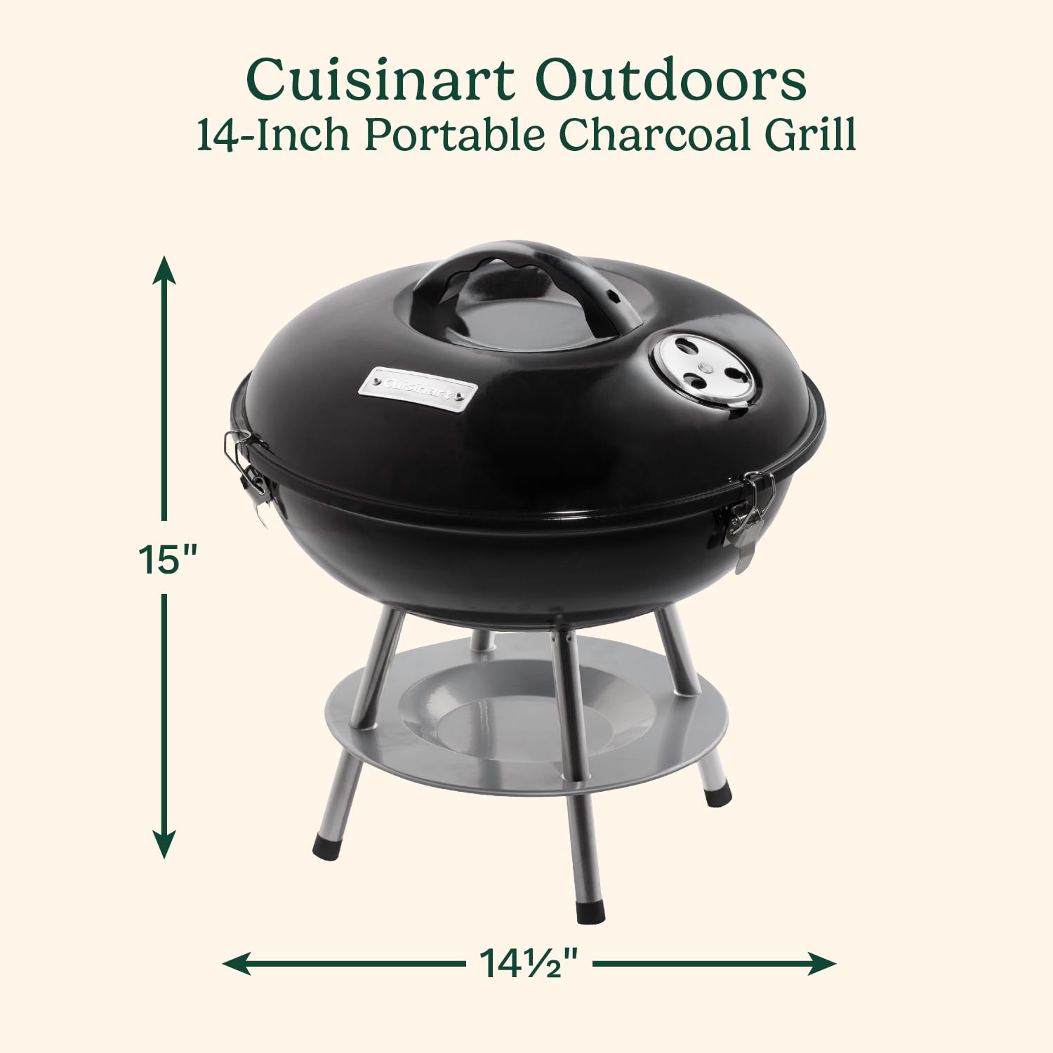 Cuisinart Portable Charcoal Grill with lid open and food cooking