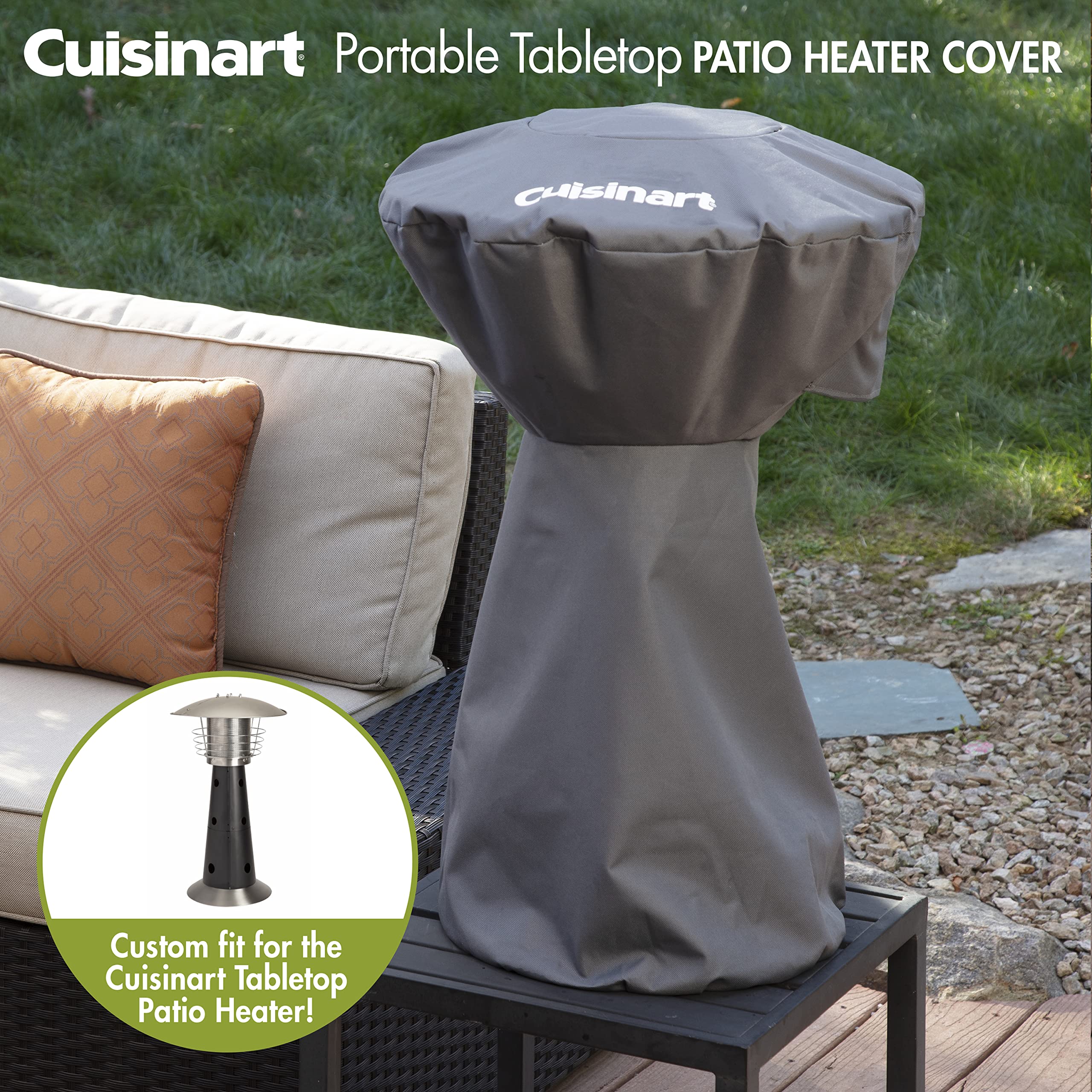 Cuisinart Tabletop Patio Heater Cover laid out on a patio