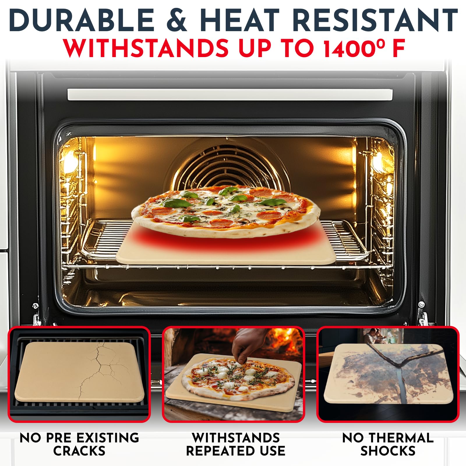 Culinary Couture pizza stone in oven with pizza