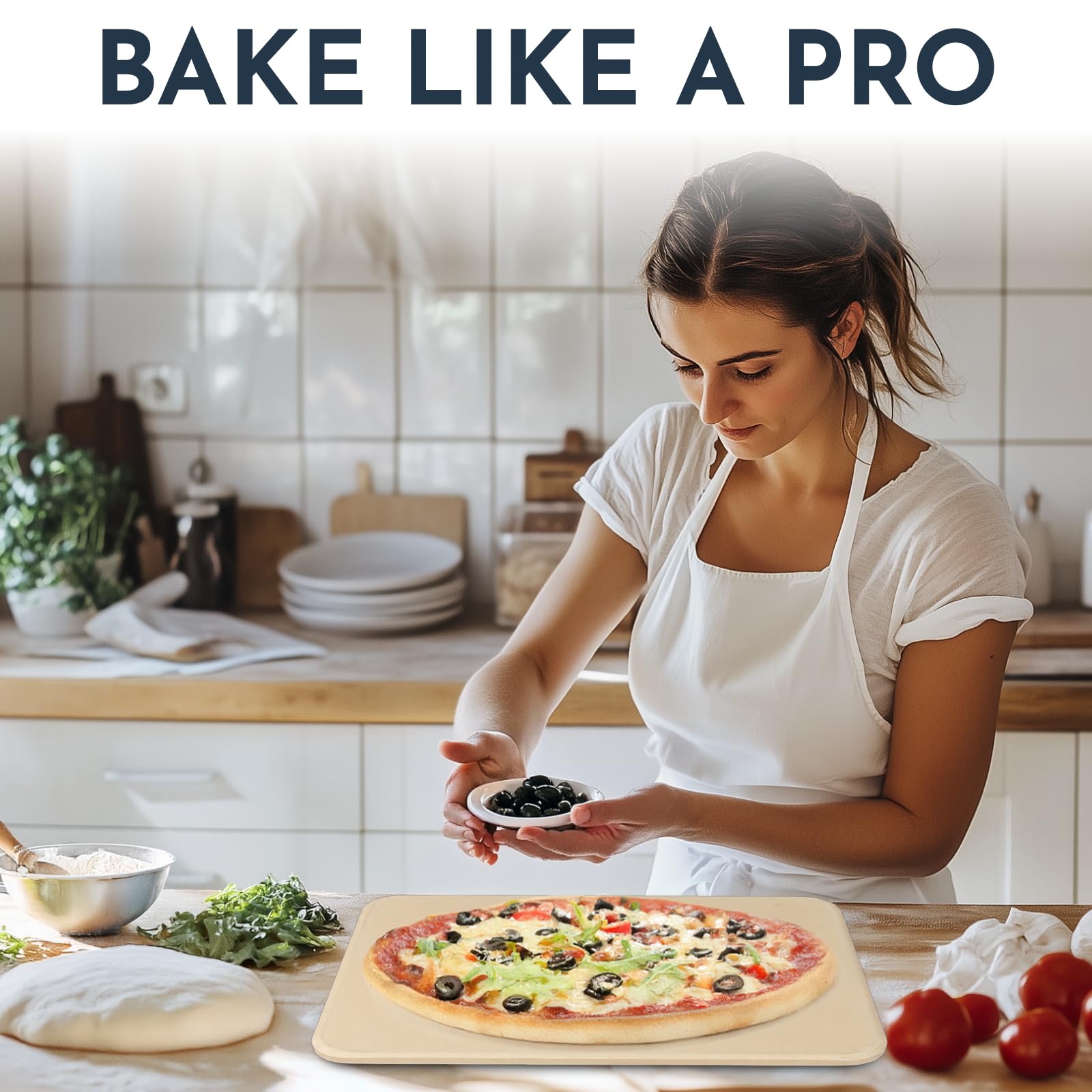 Culinary Couture pizza stone with herbs on it
