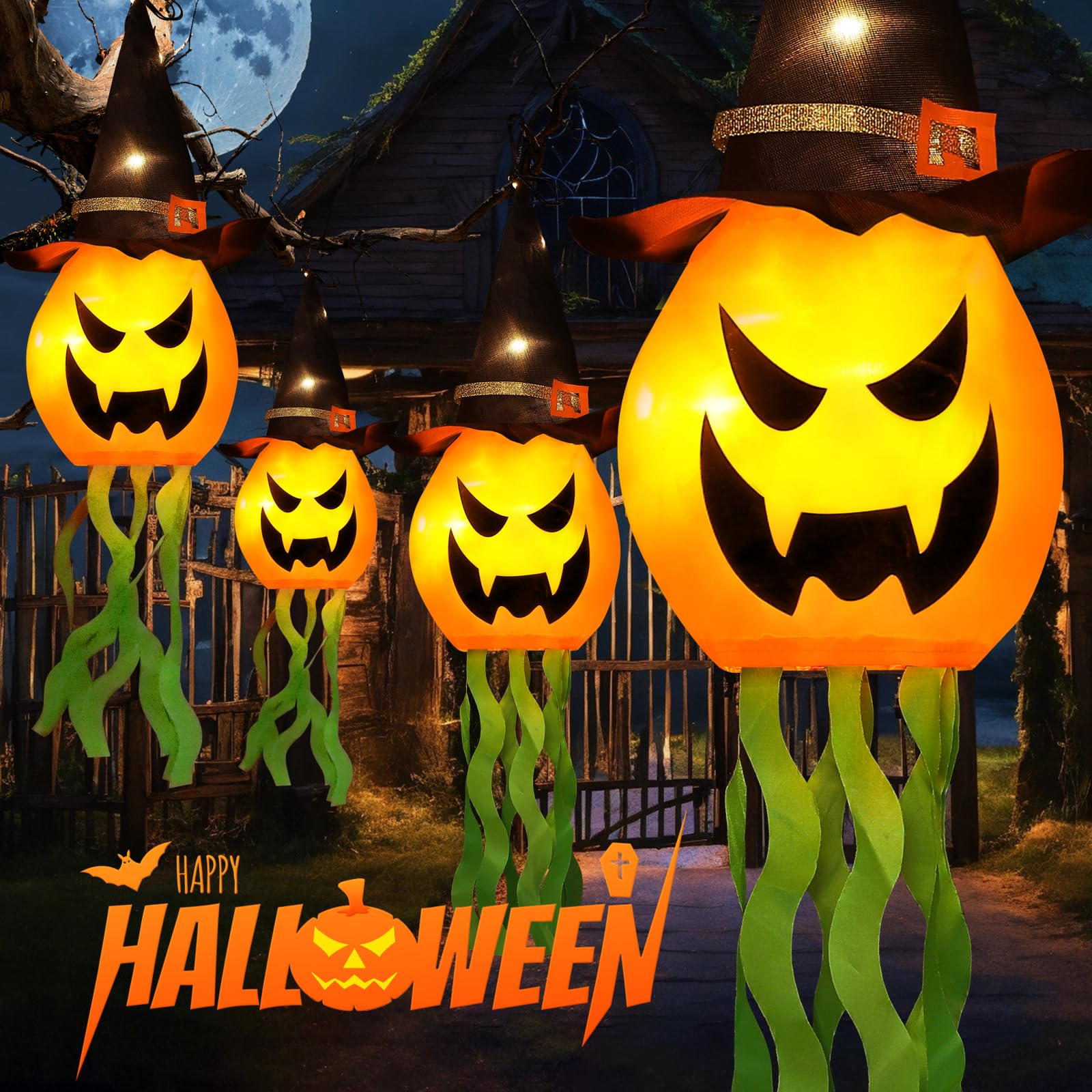 Cuorung Halloween lighted pumpkin witch hats with batteries
