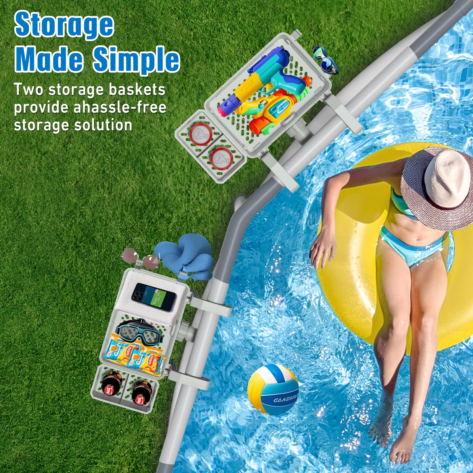 Cup holders on HKQ Poolside Storage Basket with drinks