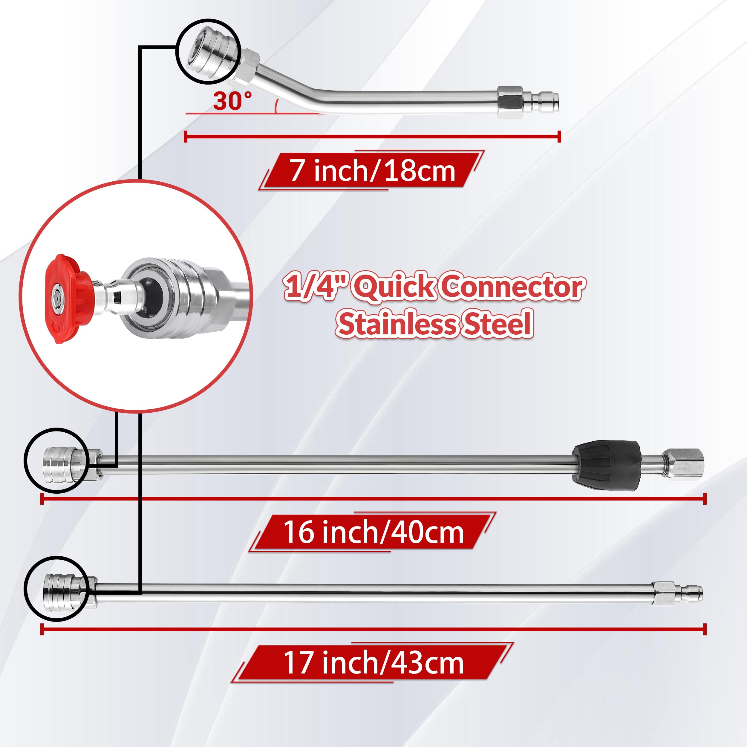 Curved wand and nozzle tips for pressure washer
