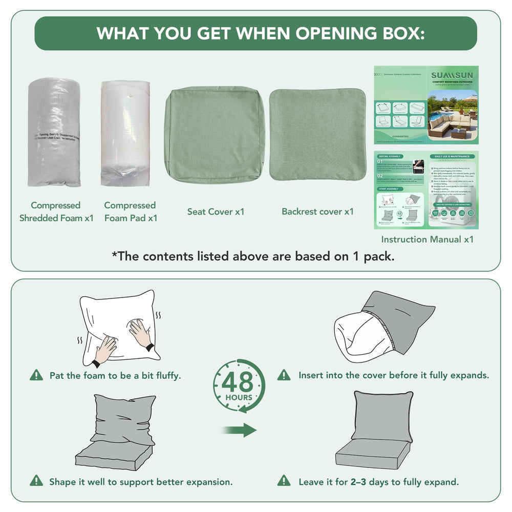Cushion assembly instructions for Summsun Outdoor Cushion