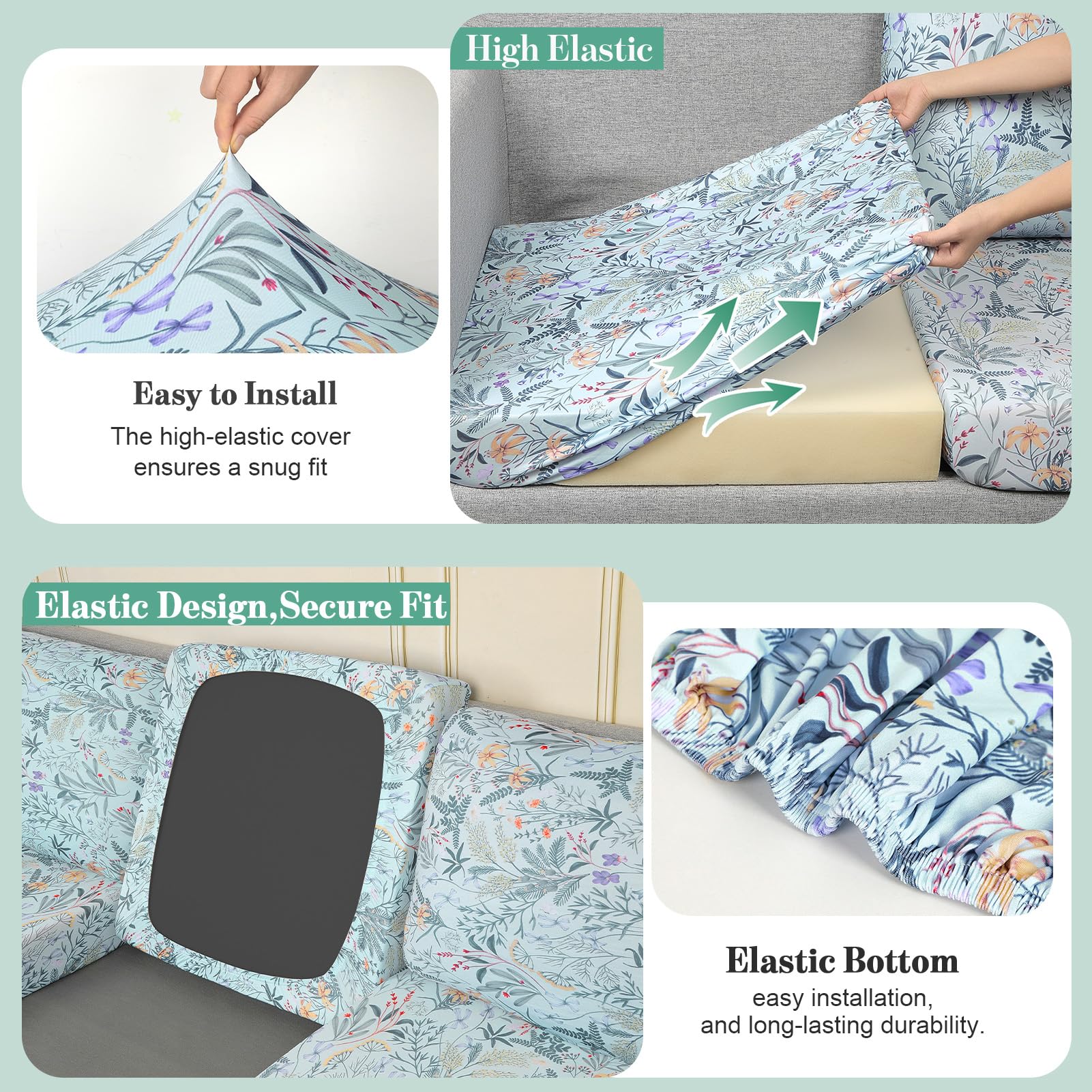 Cushion covers in light cyan fitting a garden chair