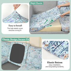 Cushion covers in light cyan fitting a garden chair