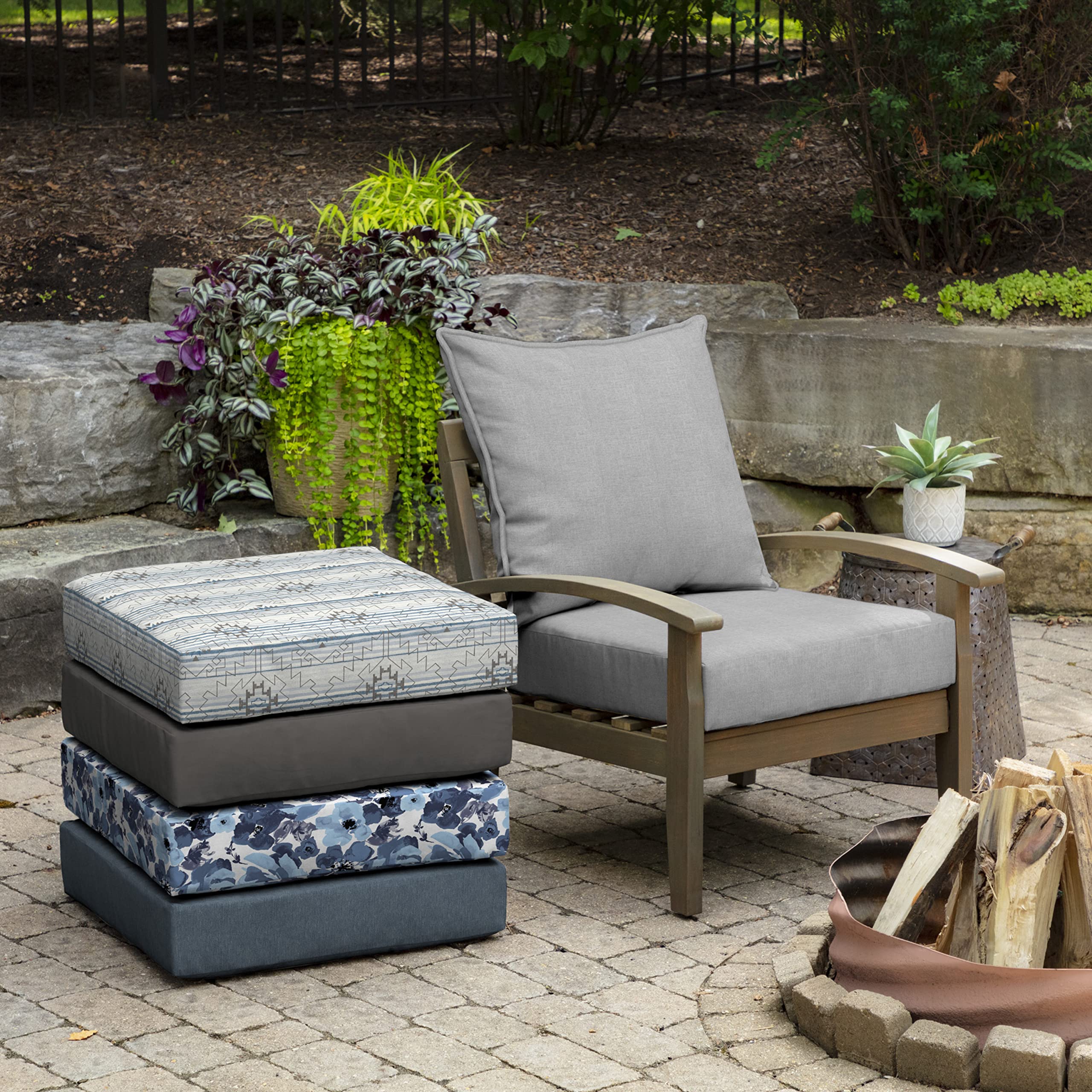 Cushions displayed on outdoor deep seat chair