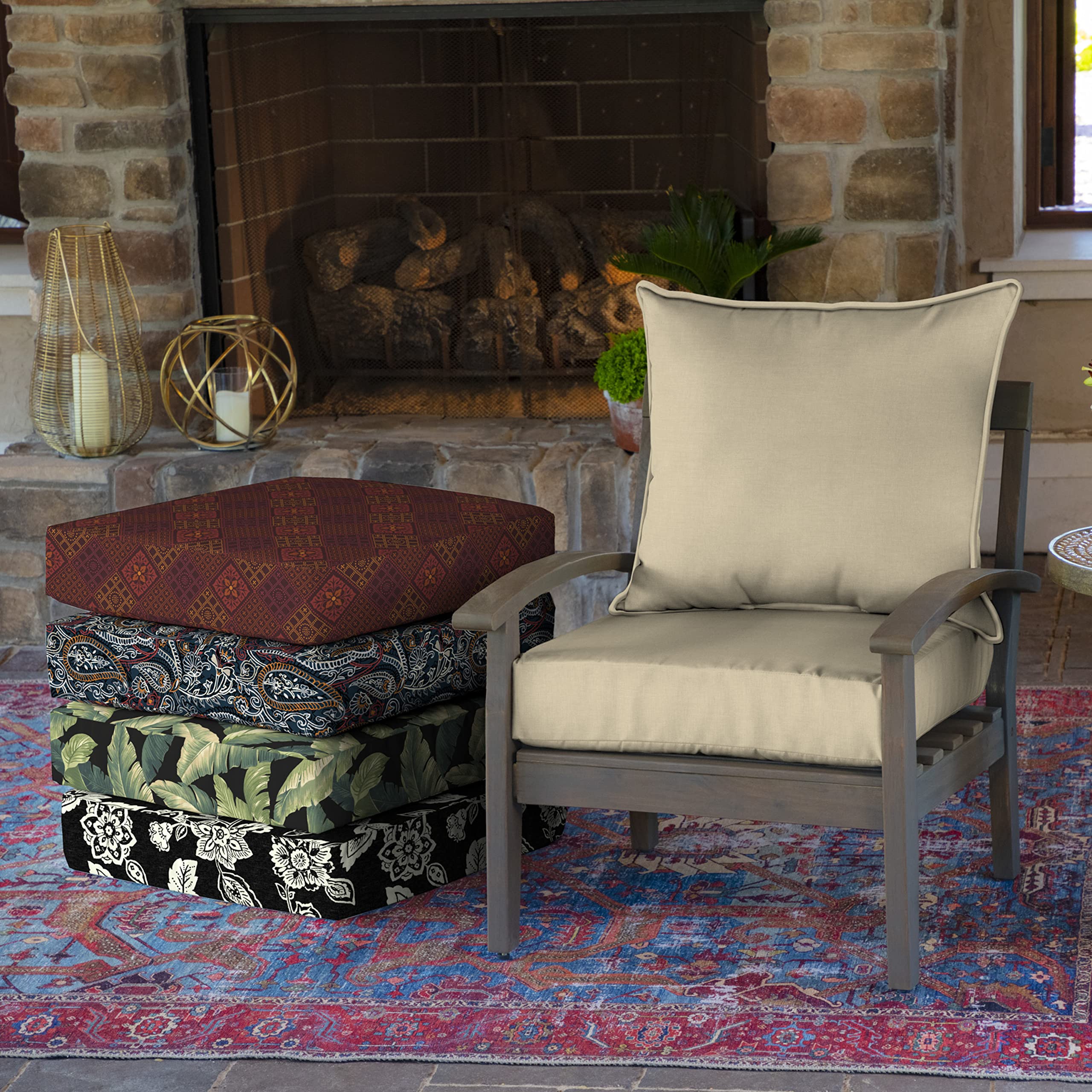 Cushions feature weather-proof fabric