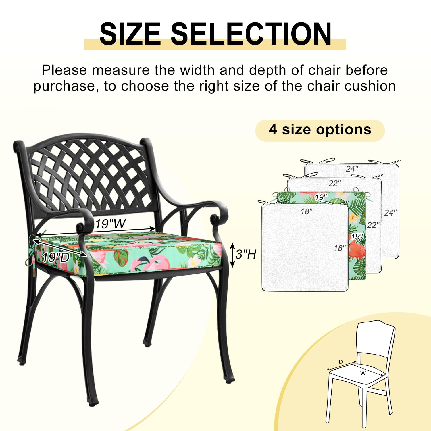 Cushions on patio chair demonstrating non-slip ties